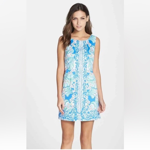 Lilly Pulitzer 0 Cathy Bay Blue Coasting Engineered Shift Dress. - Picture 5 of 16